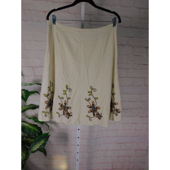 Carole Little Boho Linen Blend Beaded Floral A Line Skirt Size 8 - Picture 6 of 12